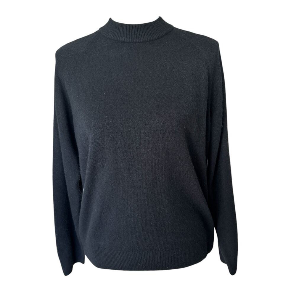 Vintage CRYSTAL KOBE Black Mock Neck Knit Sweater Womens Large Back Zipper